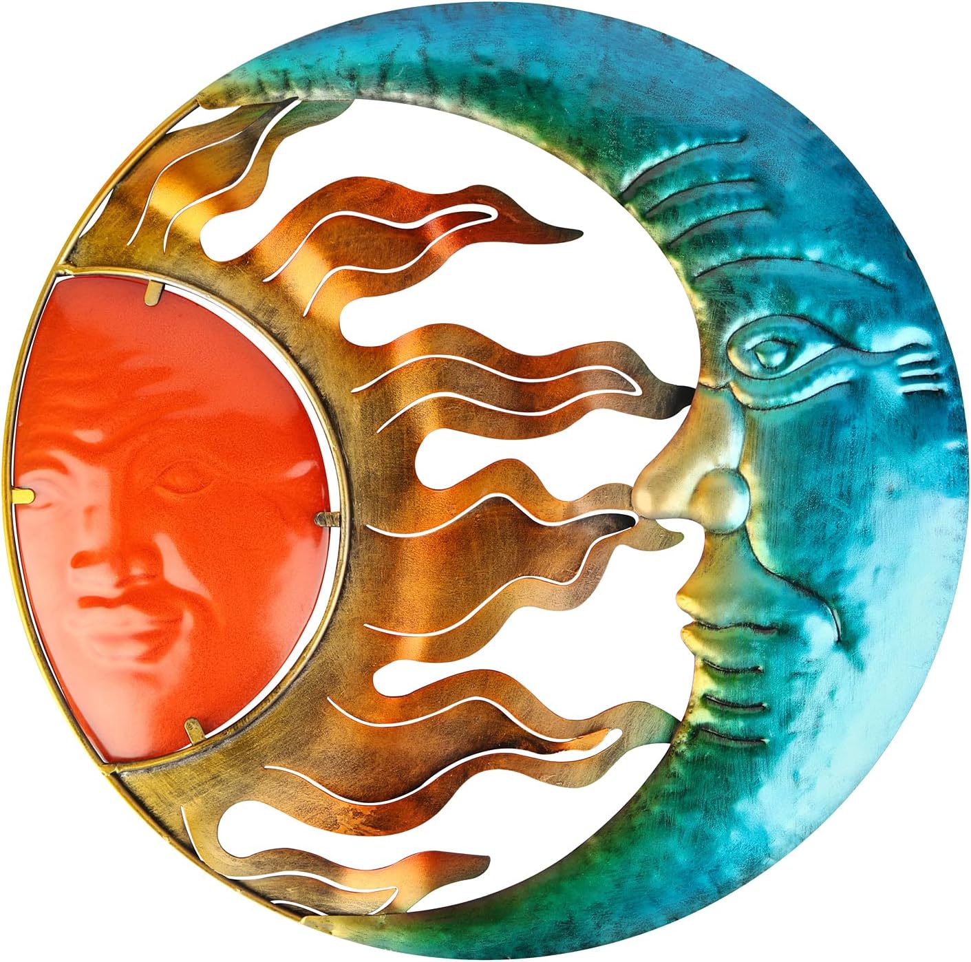 Plaques & Wall Art - John’s Studio Sun Wall Decor Outdoor Metal Moon Hanging Art Glass Religious Theme Decorations for Home, Pool and Patio