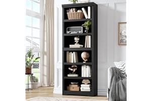 Garvee 6 Tier Bookshelf, 75" Tall Farmhouse Bookcase - 23.6" w with Adjustable Shelves, Open Display Storage Rack with Anti-S