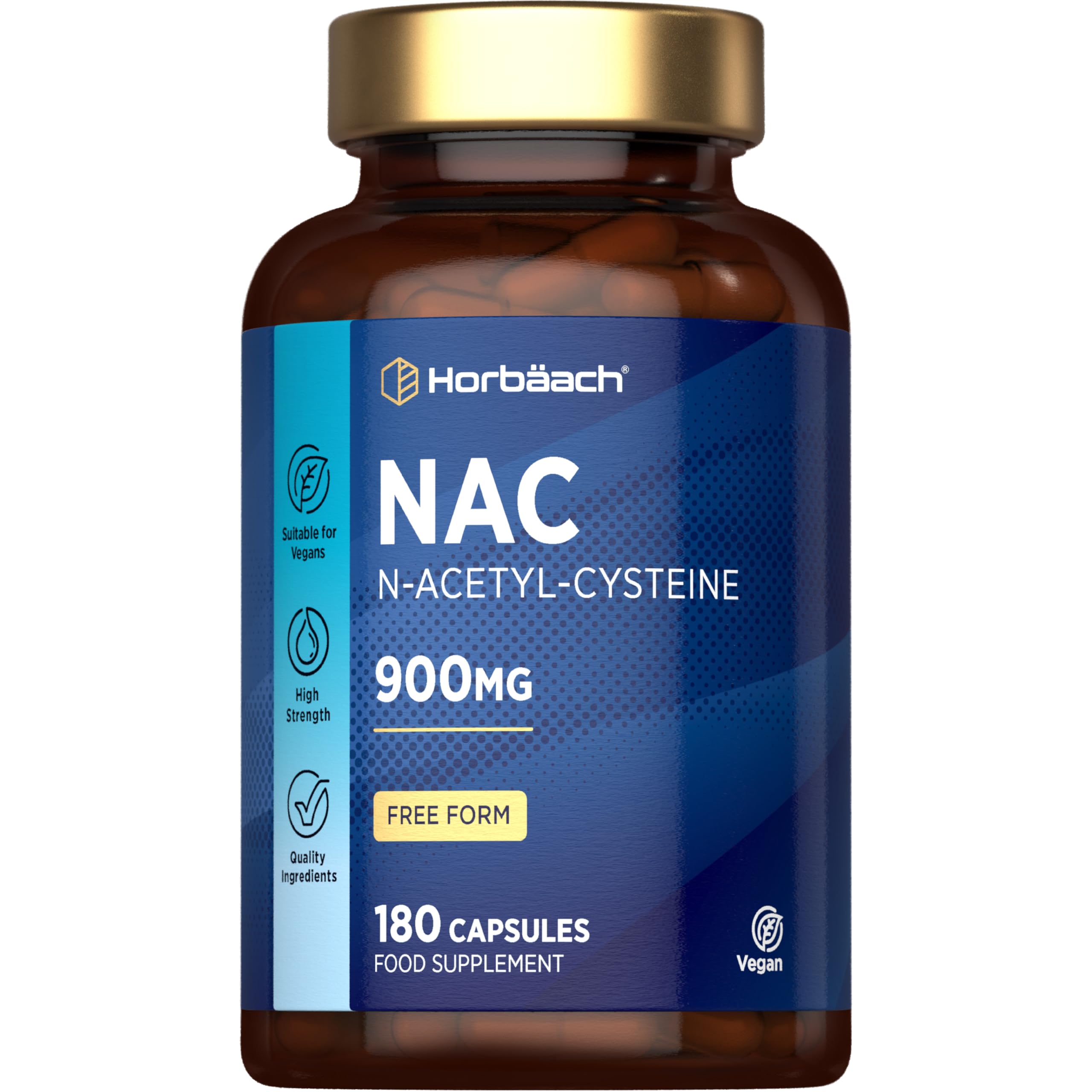 NAC Supplement 900mg | N-Acetyl-Cysteine | 180 Vegan Capsules | Amino Acids High Strength | Free Form | by Horbaach