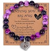 Mikovivi Amethyst Bracelet for Women, Purple Adjustable Natural Stone Crystal Beaded Bracelet with Charm Inspirational Get Well Gift Jewelry for Surgery Recovery