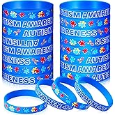 MTLEE 96 Pack Autism Bracelet Colorful Puzzle Pieces Ribbons Motivational Rubber Wristbands Autism Awareness Silicone Bracelets for Men Women Party Favor Gift Supplies Birthday