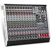MIZISNR 12 Channel Audio Mixer Professional Sound Mixing Board with 99 DSP Effects, 7-band EQ Digital DJ Mixer Console w/USB Bluetooth MP3 for Recording, Independent 48V Power & Mute Button