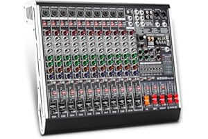MIZISNR 12 Channel Audio Mixer Professional Sound Mixing Board with 99 DSP Effects, 7-band EQ Digital DJ Mixer Console w/USB Bluetooth MP3 for Recording, Independent 48V Power & Mute Button