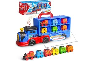 AuroTops Toys for 3 4 5 6 Year Old Boys for Kids Girl Boy Toys,2-in-1 Toddler Toy Trucks Christmas Train Set with Light & Sounds Include 1 Transport Toy Trucks,6 Magnetic Trains