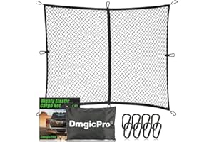 DmgicPro Pickup Truck Bed Cargo Net, High Elastic Fine Mesh, 4'x4' Stretches to 7'x7' with 8 Larger Metal Carabiners, Ford, Chevrolet, Dodge