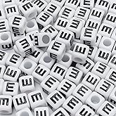 Ludthaw 100PCS Letter Beads Acrylic Square Alphabet Beads for Jewelry Making 6x6mm White Cube Letter E Bead for Bracelets Making Necklaces