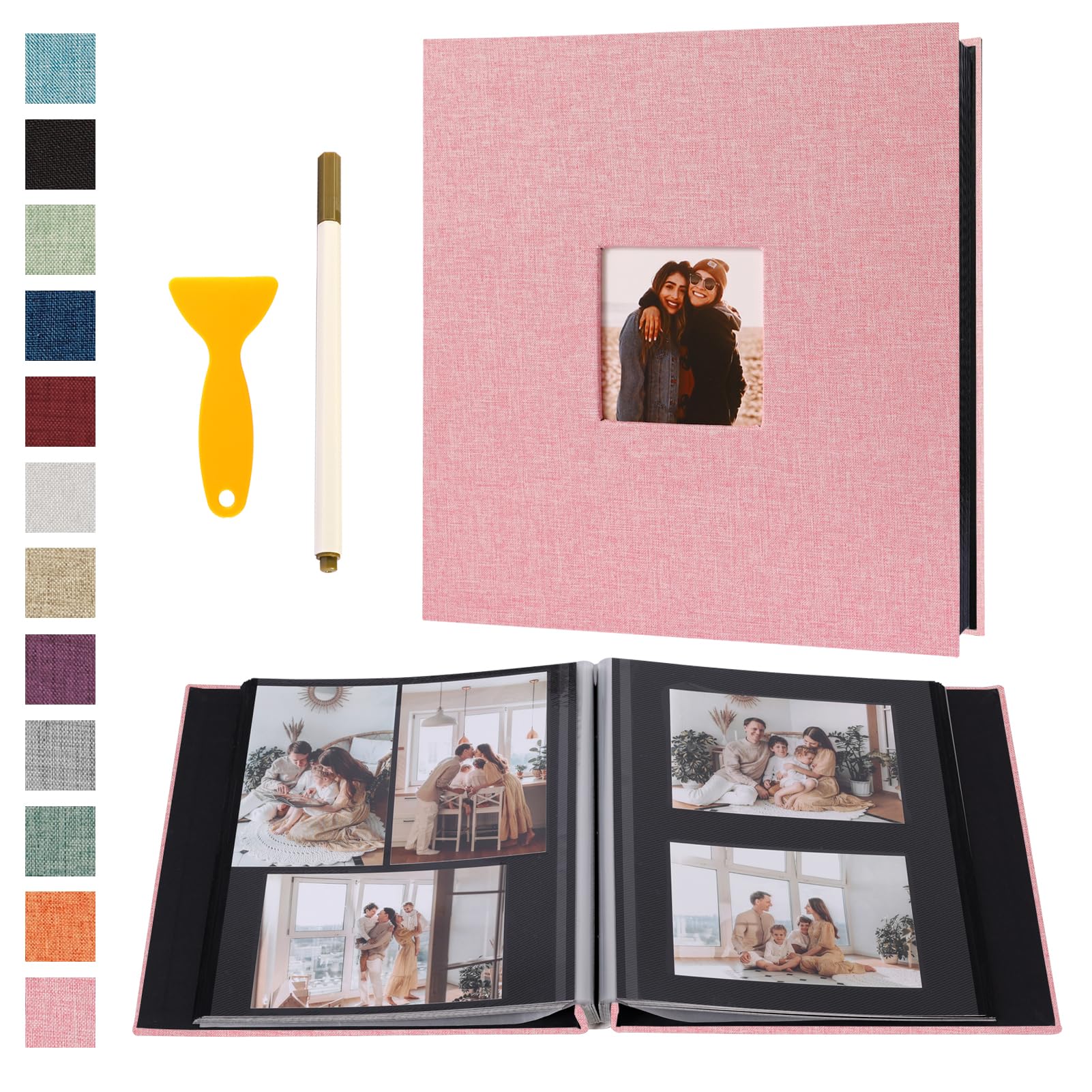 Photo 1 of **MINOR DAMAGE**
Self Adhesive Photo Album Black Pages Scrapbook Magnetic Photo Albums for 4x6 5x7 8x10 Pictures Books with Sticky Pages with A Metallic Pen for Baby Family Wedding 11x10.6 Pink 40 Pages