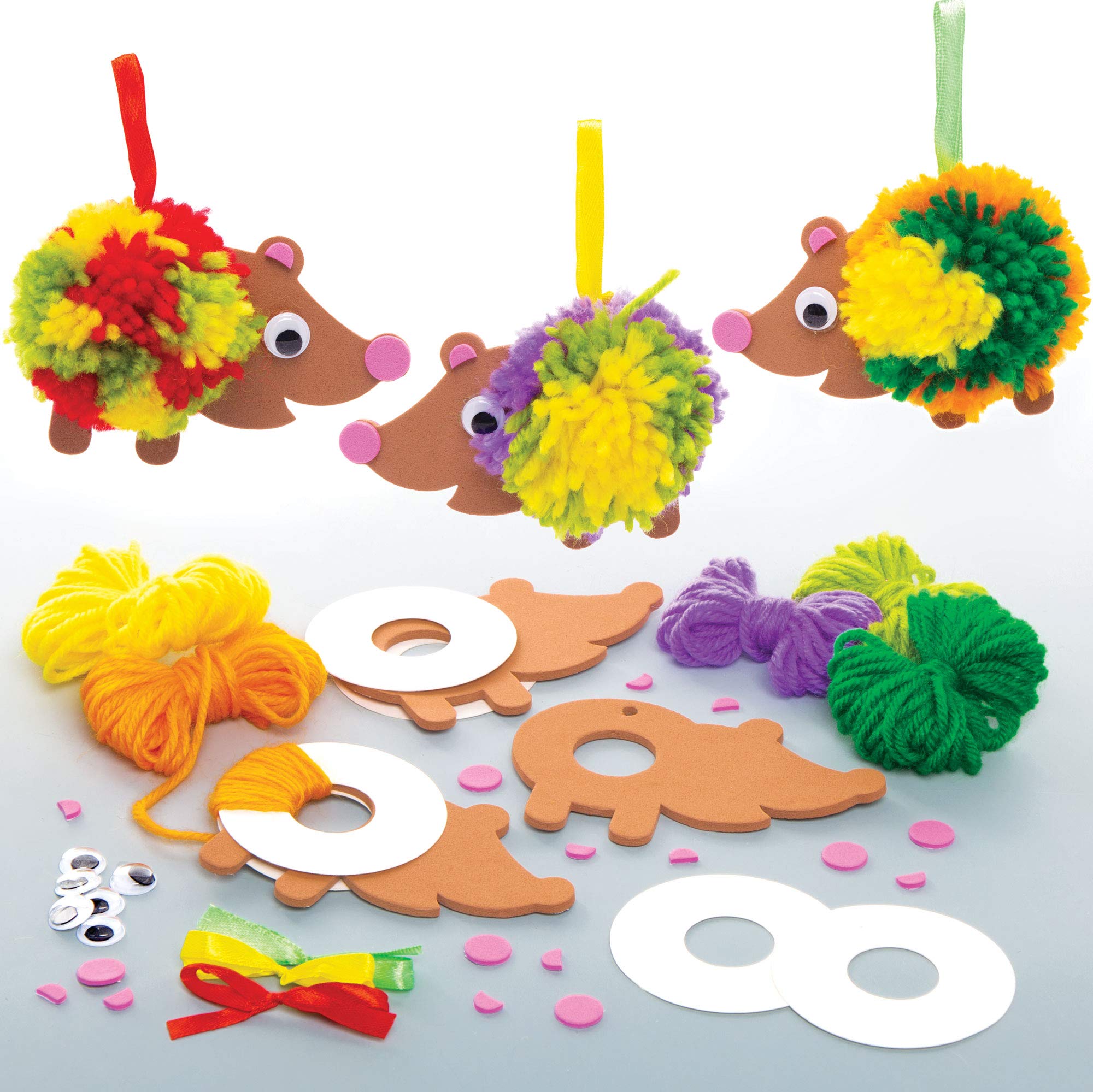 Baker Ross AW938 Hedgehog Pom Kits, Arts and Crafts for Kids (Pack of 3), Assorted