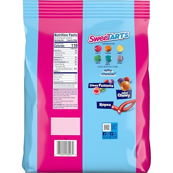 SWEETARTS GUMMIES FRUITY SPLITZ, CANDY, SWEET AND TART, 39 OZ (60 CT)