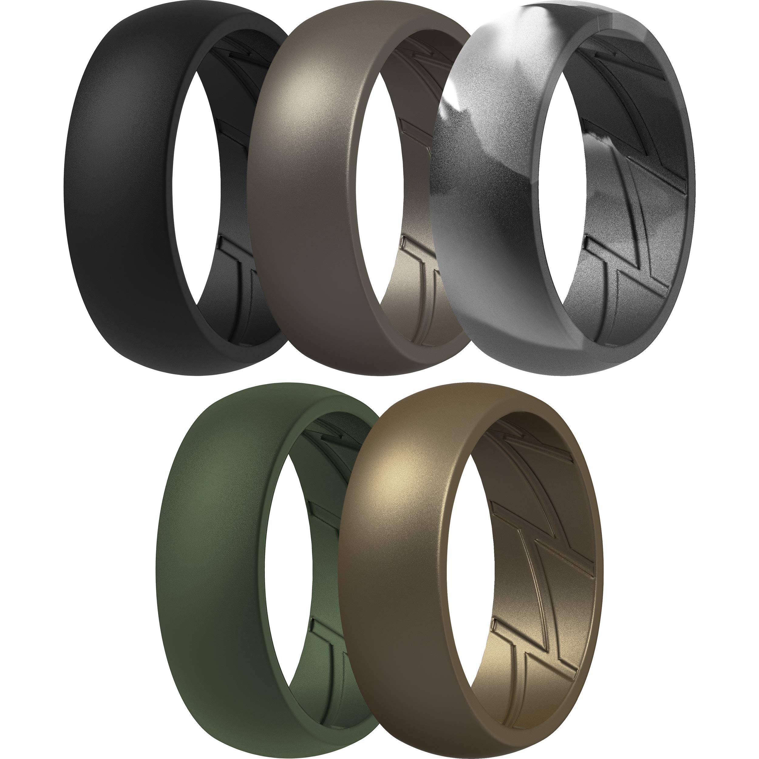 ThunderFit Silicone Wedding Rings for Men, Breathable Edition Rubber Engagement Bands Airflow Inner Grooves 8.5mm Wide 2.5mm Thick - 1/2/3/4/5/6/7 Variety Multipack, 10.5 - 11 (20.6mm), Silicone, No