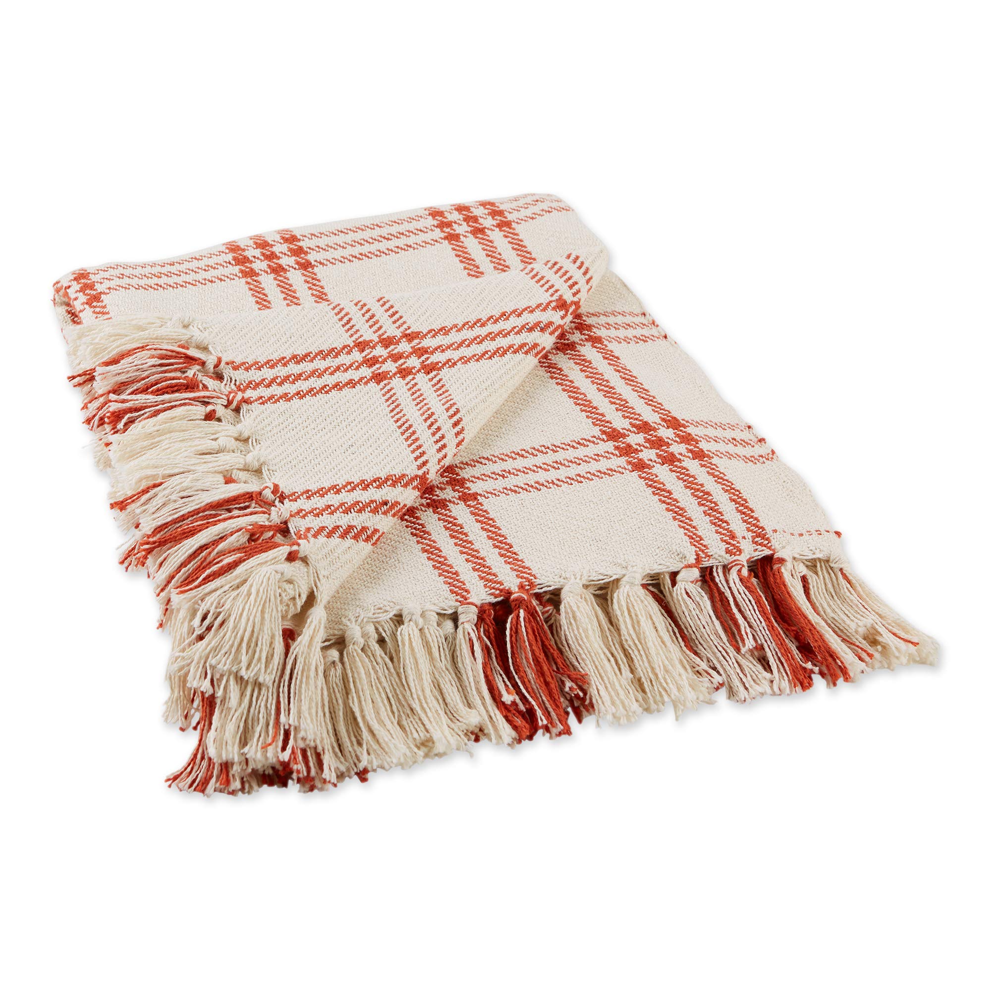 Photo 1 of DII Modern Farmhouse Plaid Collection Cotton Fringe Throw Blanket, 50x60, White/Vintage Red