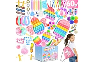 SHARLOVY (60 Pcs) Fidget Toys Figetsss Pack Perfect for Girls Age 8-10 Pop fidgets box for Boy Kids Sensory Toy Bulk Autism Sensory Toy Bulk Stress Relief Kit for 10-12 Autistic ADHD Stocking Stuffers