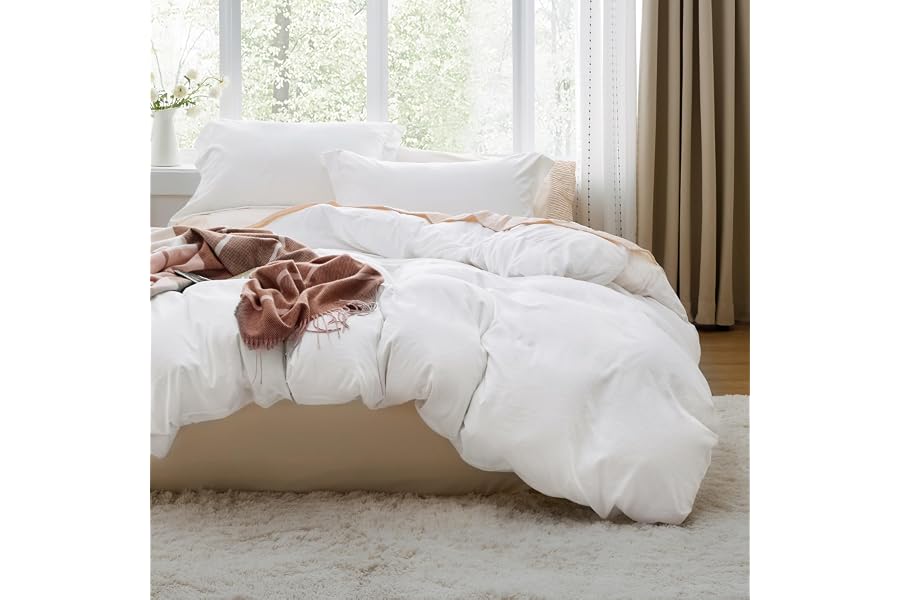 Bedsure Prewashed Duvet Cover Queen, Cotton-Like Soft Bedding Set, White | Ultra Soft, Relaxed Texture, Breathable Comfort, Hidden Zipper, 8 Corner Ties, Easy Care, OEKO-TEX Certified, Year-Round Use