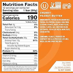 No Cow High Protein Bars, Chunky Peanut Butter