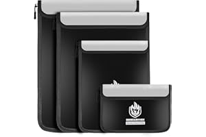 ANDYER 4 Pack Fireproof Document Bags, Waterproof Document Pouch Holder with Zipper, Fire Proof Money Bag for Cash, Fireproof Envelope Fire Safe Bag, Fire Resistant Storage for Legal/A4 Size (Black)