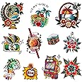 CARGEN Old School Temporary Tattoos - Traditional Vintage Classic Cool Stickers Sailor Jerry Style Flower Globe Coconut Tree Beach Dragon Ball Treasure Drifting Cone Bomb Temporary Tattoo Fake Tattoo