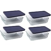 Pyrex 7211 6-Cup Glass Dish &amp; 7211-PC Dark Blue Lids (4-Pack) - Made in USA | Top-Rack Dishwasher Safe | Freezer Safe | Non-Porous Surface | Tight-Sealing Flexible Plastic Covers