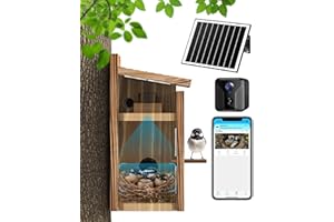 KinetCam Bird House with Camera Solar Powered,2K HD Wi-Fi Bird Watching, Auto Detect&Notify, Night Vision, APP Control, Birdhouse for Birds Nesting, Wooden Birdhouse with Camera Inside (Solar-Powered)
