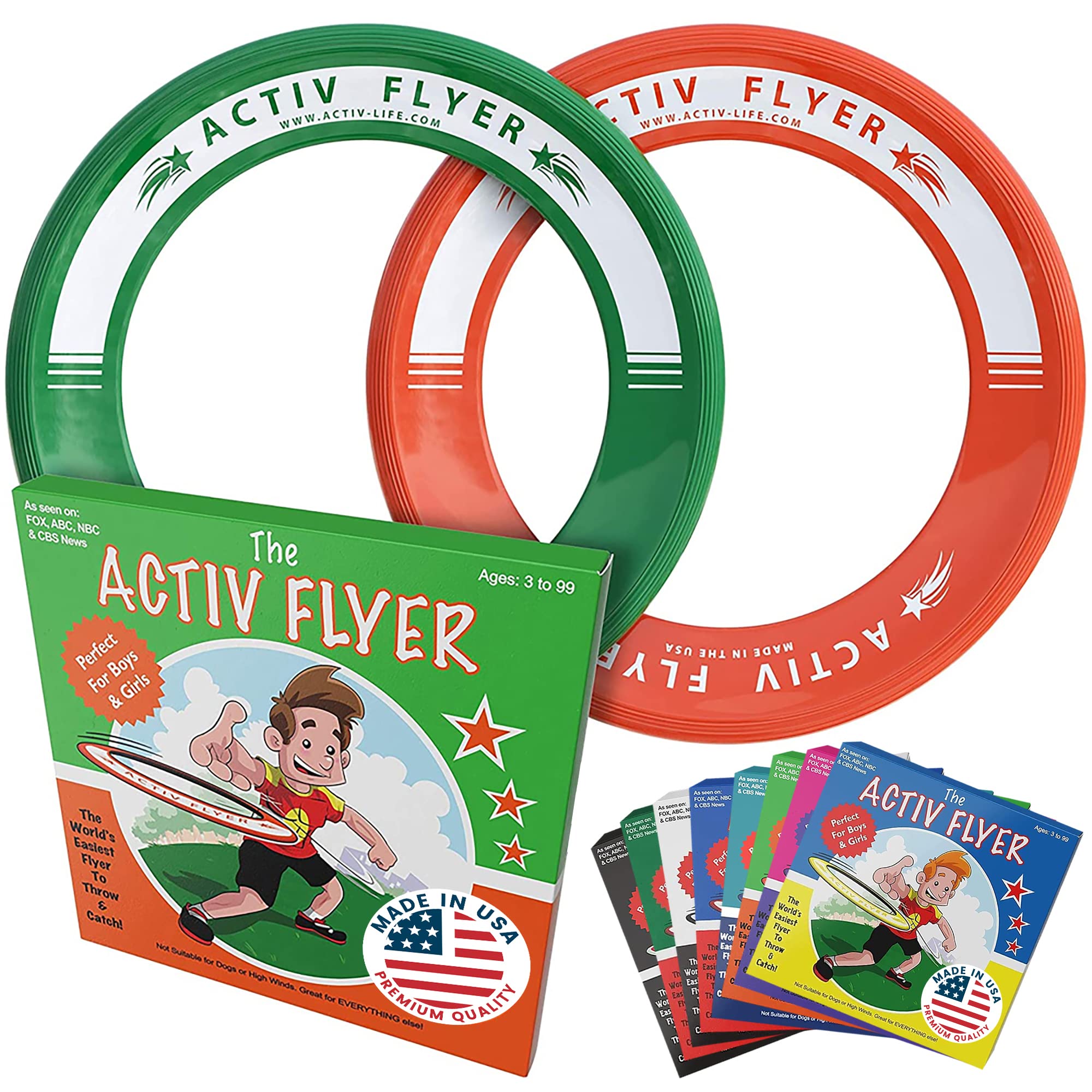 Activ Life The Active Flyer Flying Disc: Aerodynamic Frisbee Rings, Outdoor Toys & Summer Fun Beach Toys for Kids, Boys or Girls of all Ages, The Perfect Outdoor Toy Gift, 2pack, Green/Orange