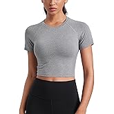 CRZ YOGA Seamless Crop Workout Tops for Women - Athletic Running Gym Yoga Short Sleeve Shirts Basic