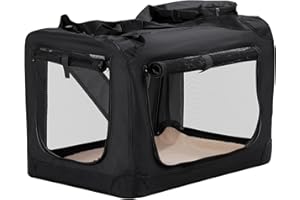 HICC PULE Collapsible Portable Dog Crate, 28 Inch Dog Crate Ideal as Travel Dog Crate for Medium/Small Dogs, 3-Door Soft-Sided Pet Kennel for Indoor & Outdoor, Car Trip, Black