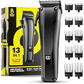 The Beard Club Pro Beard Trimmer for Men - Professional Men's Hair Trimmer for Barbers - Electric Cordless Rechargeable High Power 13,000 RPM - 10 Guides - Taper Lever - Diamond Like Carbon Blades