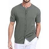 YTD Men's Knit Casual Button Down Shirts Short Sleeve Textured Summer Beach Shirts