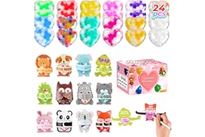 UDZRL 24Packs Valentine's Day Heart Stress Balls with Cards,Squishy Squeeze Balls Bulk Fidget Toys for Adults,Stress Relief Balls,Valentine's Day Gifts Party Favors,Classroom Exchange (Valentine's Day)