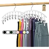 Legging Organizer for Closet, Metal Yoga Pants Hanger w/Rubber Coated 1 Pack w/10 Clips Hold 10 Leggings, Hangers Space Saving Hanging Closet Organizer for Closet Organizers and Storage-White