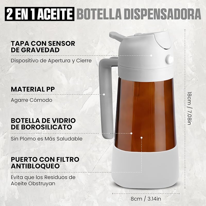 Aceitera 2 en 1 - Pulverizador de aceite spray - Spray Antigoteo Reutilizable para Cocina Saludable y Freidora de Aire - Dispensador De Aceite 2 en 1- Aceitera spray pulverizador — foto 3 de 7