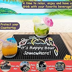 Tiki Bar Happy Hour Sign Rubber Bar Mat for