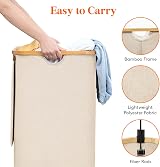 Lifewit 120L Laundry Basket with Lid Beige Bamboo Handles 2 Removable Bags view 6
