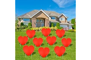 PHYLENCE 10 Pieces Valentine's Day Decorations Outdoor Yard Garden Porch Sign - Large Double-Sided Red Heart Design Signs with Stakes for Romantic Love Wedding Engagement Anniversary Patio Pathway Lawn Decor