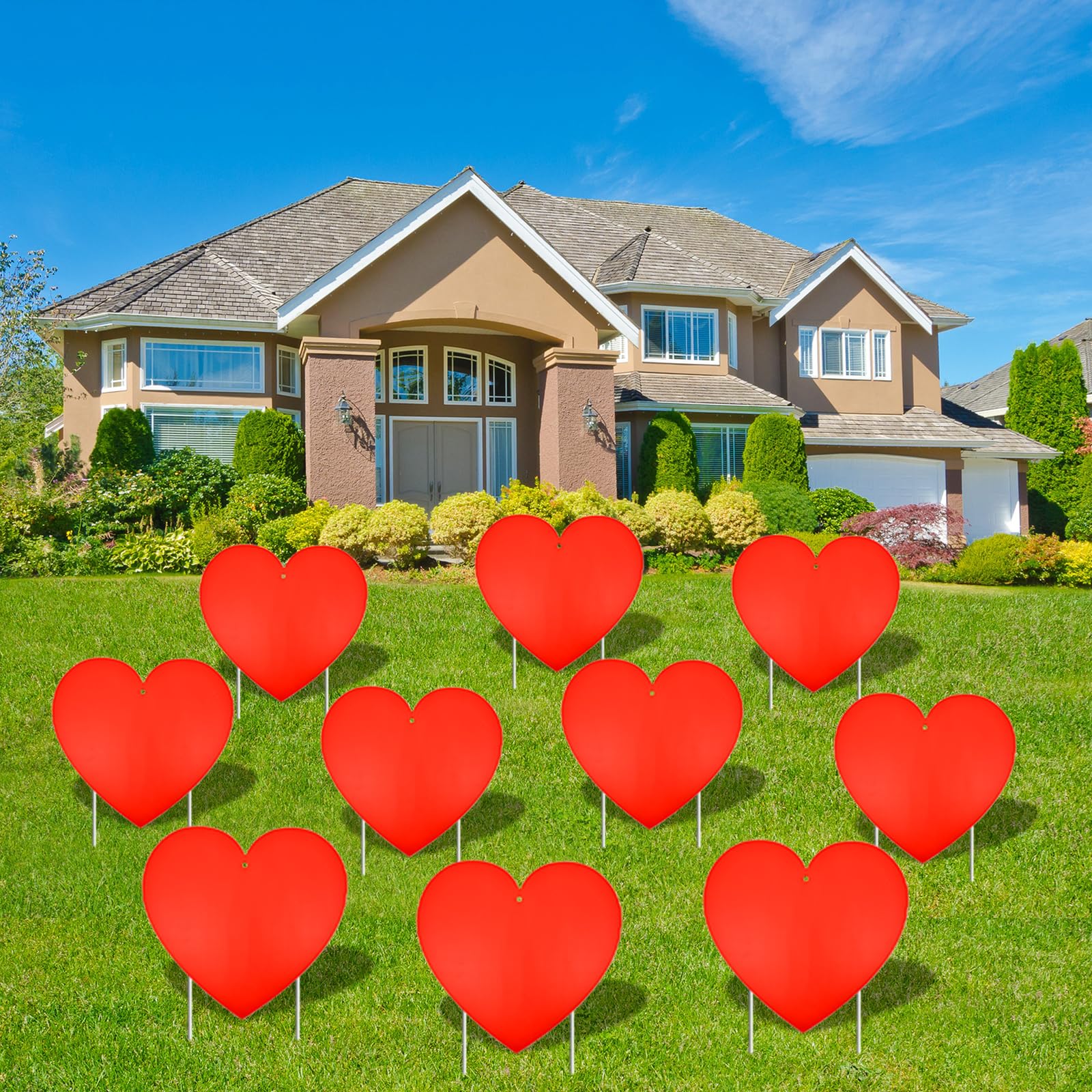 View 1 of 10 Pieces Valentine's Day Decorations Outdoor Yard Garden Porch Sign - Large Double-Sided Red Heart Design Signs with Stakes for Romantic Love Wedding Engagement Anniversary Patio Pathway Lawn Decor