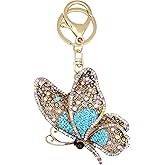 Moydolo Cute Crystal Rhinestone Butterfly Car Key Chain Ring Charm Butterfly Keychain Pendant For Women Girls Backpack Purse