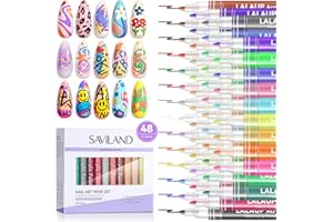SAVILAND Essentials Nail Art Pens Set: 48 Colors Quick-Drying 3D Nail Polish Pens Acrylic Paint Markers for Nail Art Painting Drawing Liner Brush Dotting Tools Kit for Home DIY & Salon Manicure