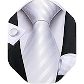 DiBanGu Striped Tie Set for Men Silk Woven Plaid Necktie and Pocket Square Cufflinks Business Wedding