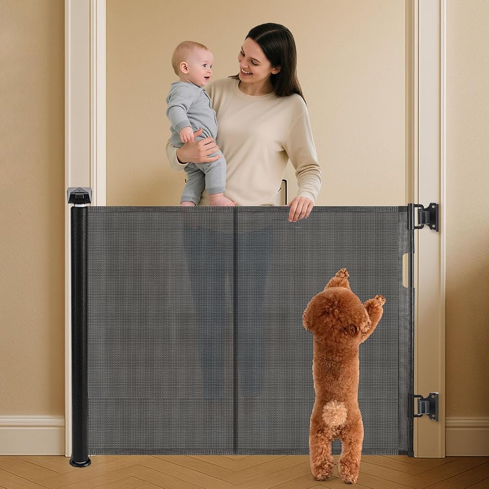 Wodondog Retractable Baby Gate 150 cm Tall 86 cm One Hand Safety Gate