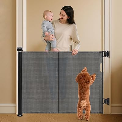 Wodondog Retractable Baby Gate 150 cm Tall 86 cm One Hand Safety Gate