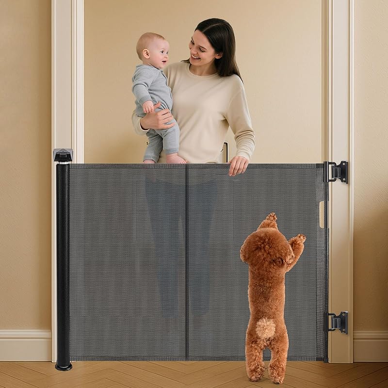Wodondog Retractable Baby Gate 150 cm Tall 86 cm One Hand Safety Gate