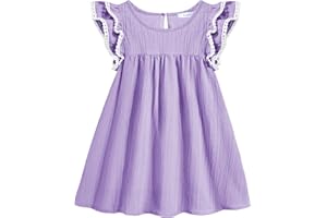Arshiner Girls Summer Dress Toddler Ruffle Sleeve Dresses Kids Swing Casual Beach Boho Sundress with Pockets for 1-7t