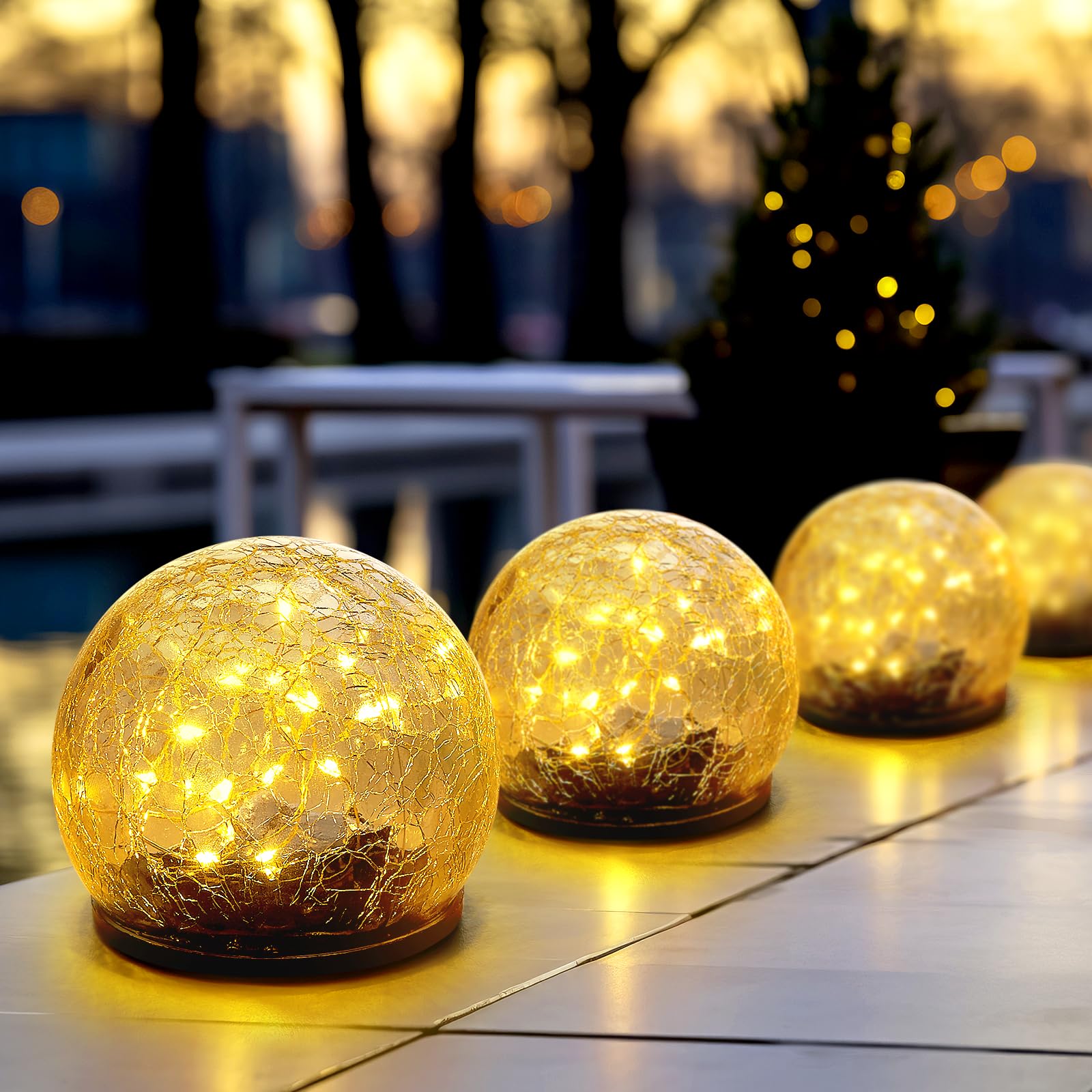 Photo 1 of Honoson 3.9 Inch Solar Globe Lights Outdoor Waterproof, Solar Balls for Garden Cracked Glass Ball, Ground Landscape Garden Decor for Patio and Yard Lawn Backyard (4 Pieces)