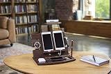 Teslyar Double Wooden Phone Docking Station, Wenge, 2 Phones Charging view 2