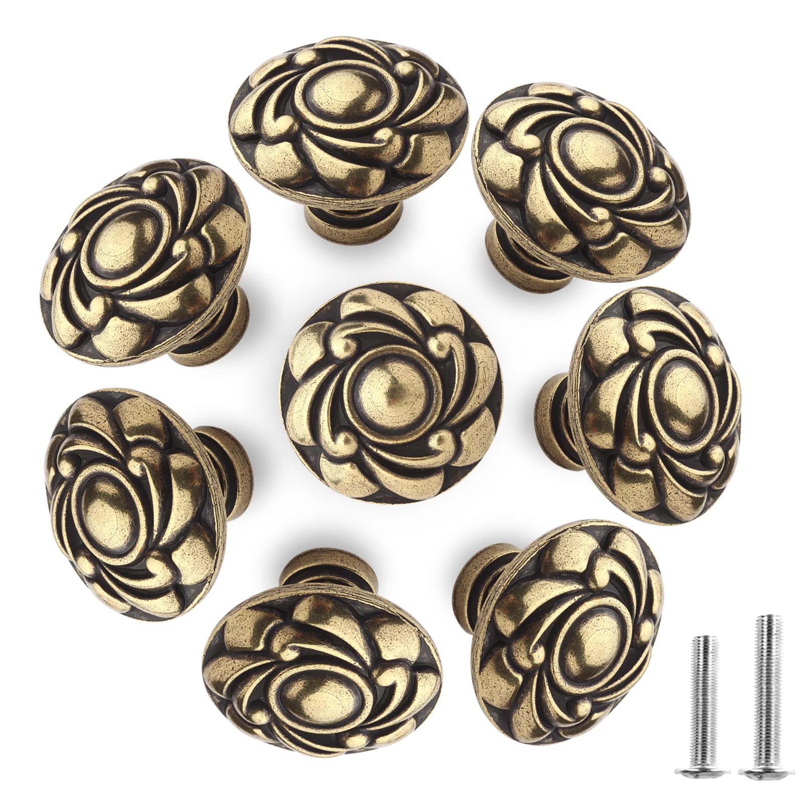 Doygim 8PCS Antique Bronze Flower Round Cabinet Knobs Vintage Chic Bronzy Drawer Knobs Retro Kitchen Cupboard Door Pull Knobs Handles Hardware for TV Cabinets Bathroom Cabinets Wardrobes Closet Chest