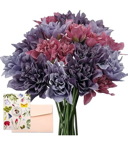 Lot De 6 Dahlias Artificiels Bleus - Fleurs Soie 73,7cm - Décoration Mariage Maison