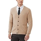 Kallspin Men's Cardigan Sweater Wool Blend Cable Knit V Neck Buttons Cardigan with Pockets