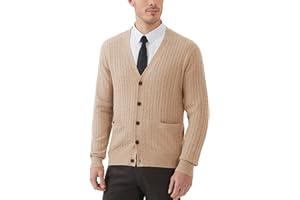 KALLSPIN Men’s Wool Blend Cable Knit Cardigan Sweater V Neck Long Sleeve Button Front Casual Knitwear