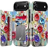 FUNMIKO for iPhone Air Wallet Case with Card Holder, RFID-Blocking, Floral Animal Design & Magnetic Closure with Leather Kickstand for iPhone 17 Air - Abstract Flowers