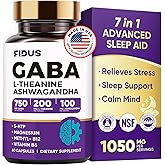 1050mg GABA L-Theanine Ashwagandha - Made in USA - Advanced Sleep Aid & Calm- Magnesium, 5-HTP, Vitamin B6 & B12, GABA (Gamma Aminobutyric Acid) Supplement - Melatonin-Free & Non-Habit Forming