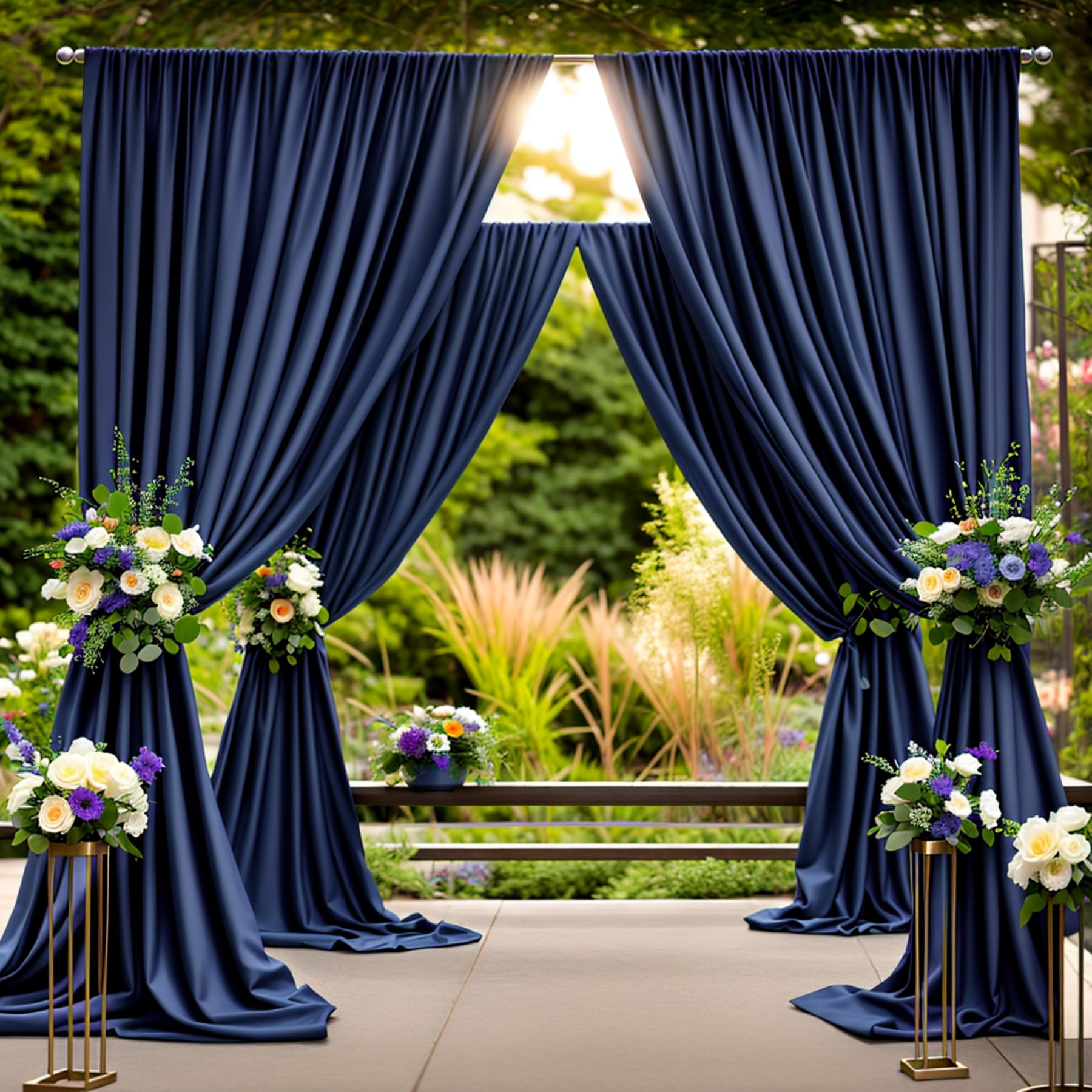 Photo 1 of 10 ft x 8 ft Wrinkle Free Navy Blue Backdrop Curtain for Parties,Polyester Photo Backdrop Drapes, Thick Background 2 Panels 5ft x 8ft for Baby Shower Wedding Birthday Party Backdrop Stand